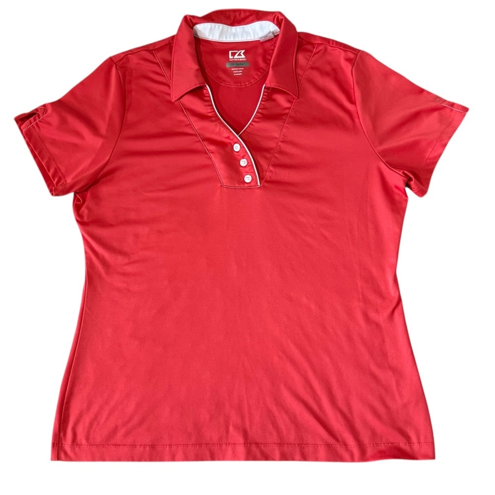 Cutter & Buck Dry Tech Womens Polo Asymmetrical Button Collared LOGO‎ Sz-Large